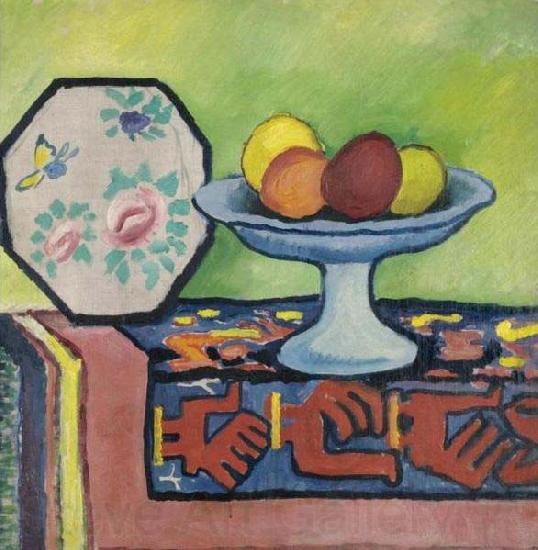 August Macke Still-life with bowl of apples and japanese fan France oil painting art